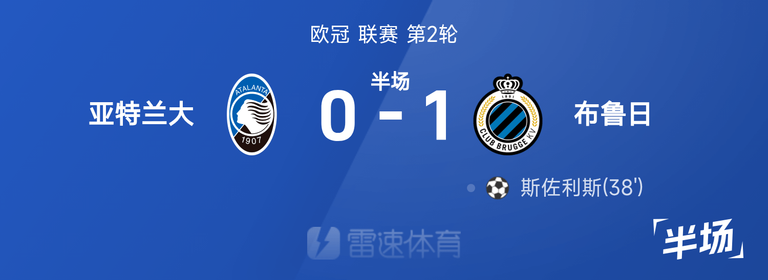 欧冠第2轮：亚特兰大顽强无力，布鲁日斯佐利斯冷箭制胜