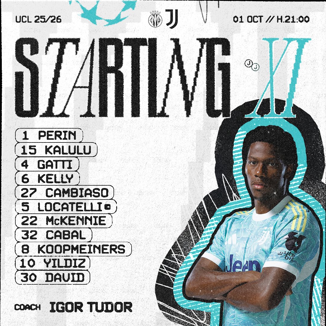 欧冠尤文客场对阵比利亚雷亚尔，首发阵容曝光