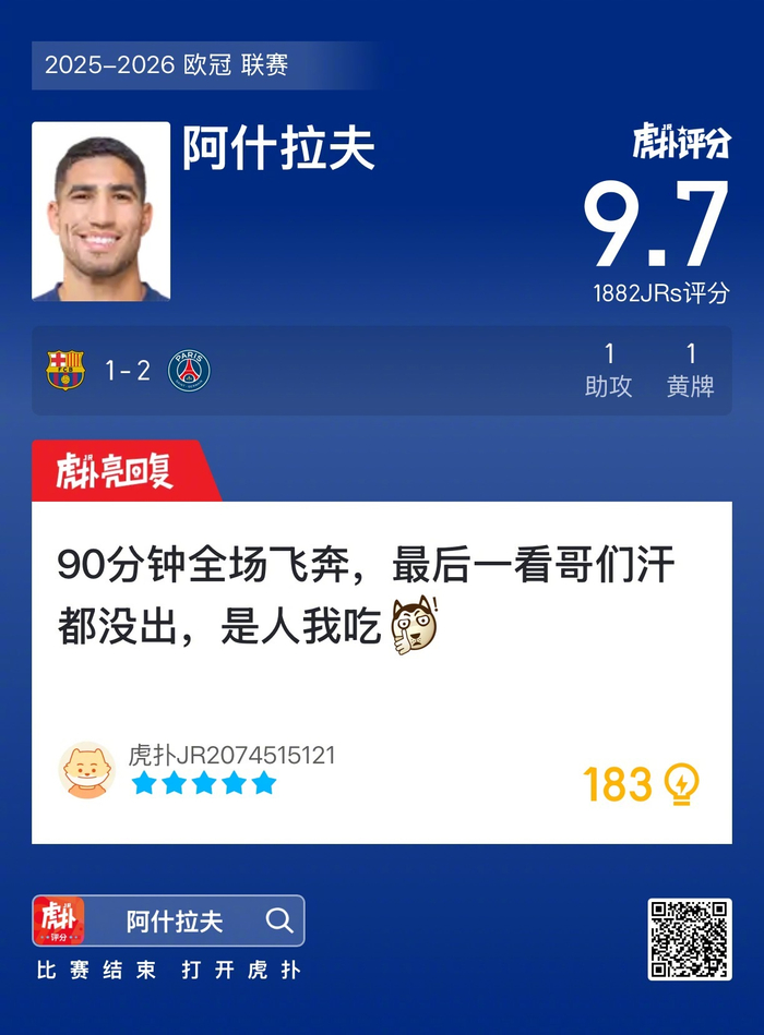 巴萨遭巴黎双杀，阿什拉夫虽有亮点但难掩败局