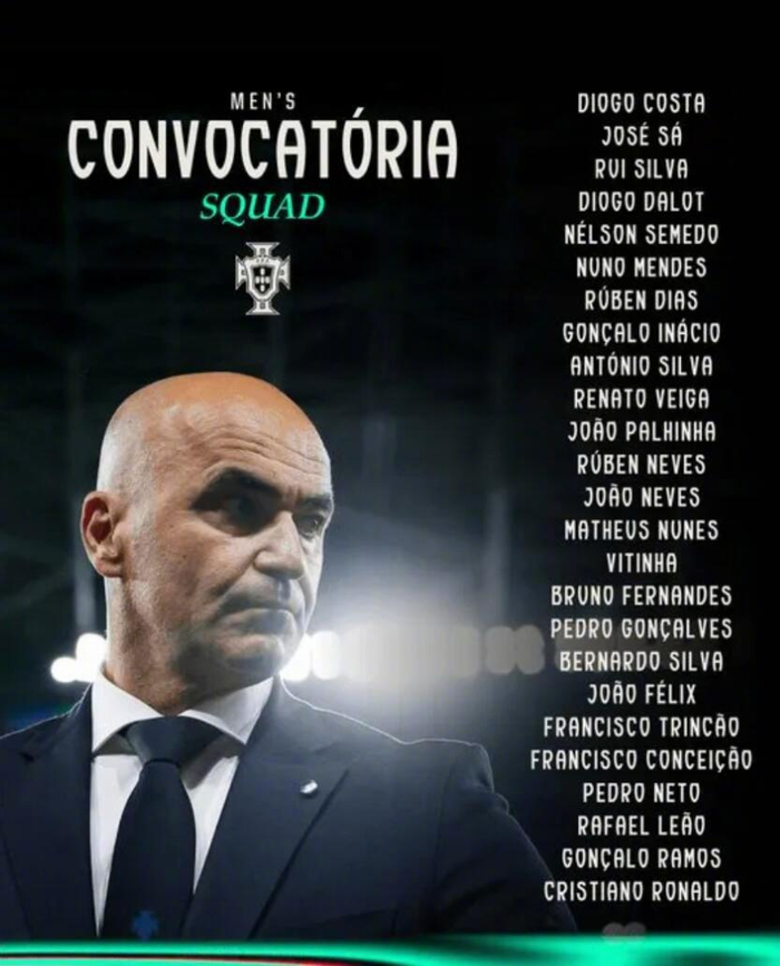 葡萄牙国家队公布10月世预赛大名单，C罗领衔出击爱尔兰与匈牙利