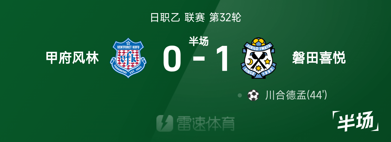 甲府风林遭磐田喜悦1-0绝杀，川合德孟世界波成比赛转折点