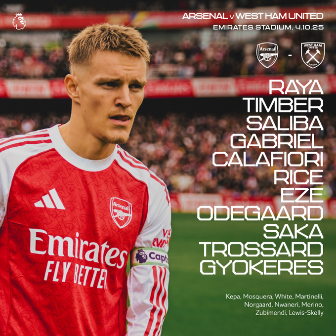 英超第七轮焦点战：阿森纳主场迎战西汉姆联，首发阵容揭秘