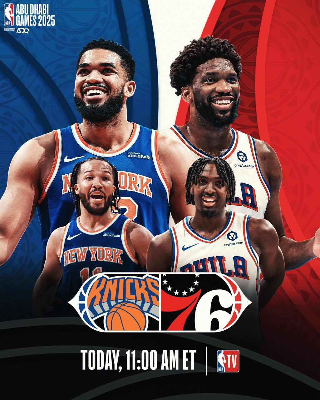 NBA阿布扎比赛第二战：尼克斯与76人再度交锋，恩比德缺阵成焦点