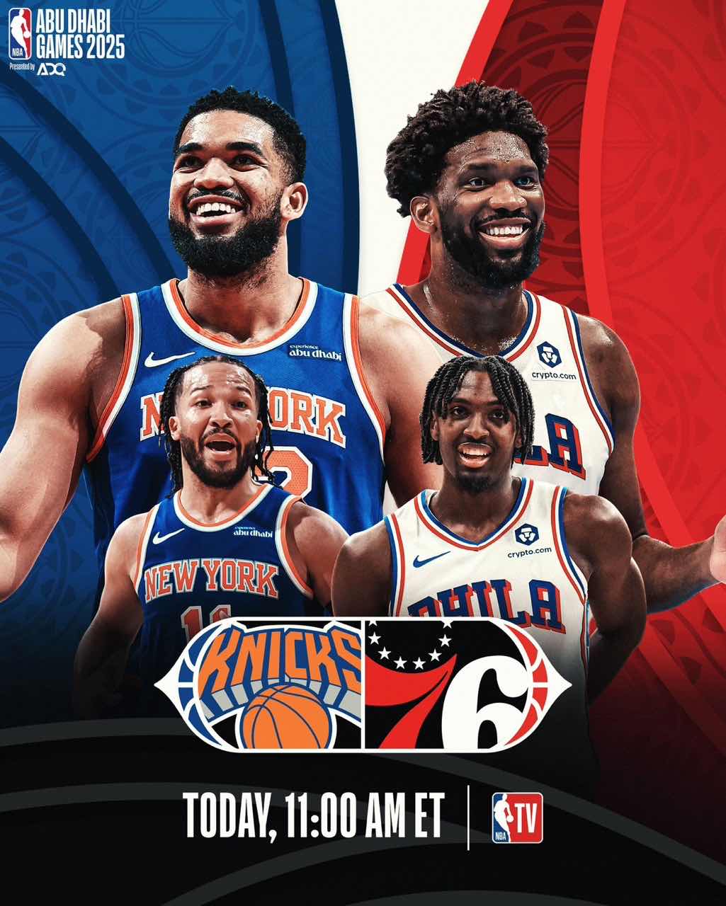 NBA阿布扎比赛第二战：恩比德缺阵，尼克斯与76人双核对决前瞻