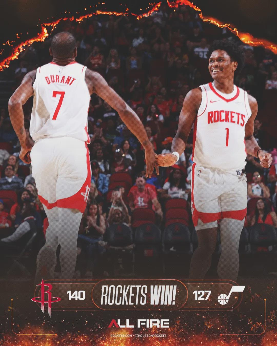 杜兰特火箭首秀轰20分，申京助攻暴涨，火箭新赛季冲劲十足