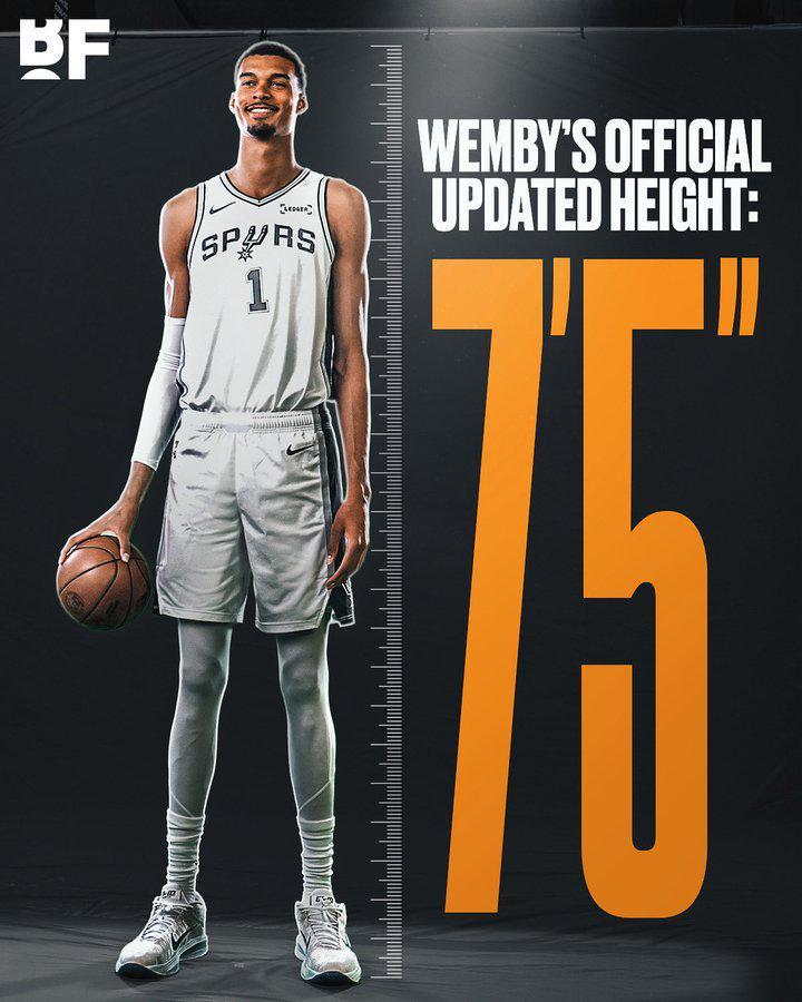 文班亚马身高更新成现役最高，NBA历史巨人榜再添新星