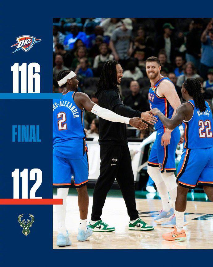 116比112险胜，雷霆季前赛3胜2负！亚历山大半场23分踢馆雄鹿