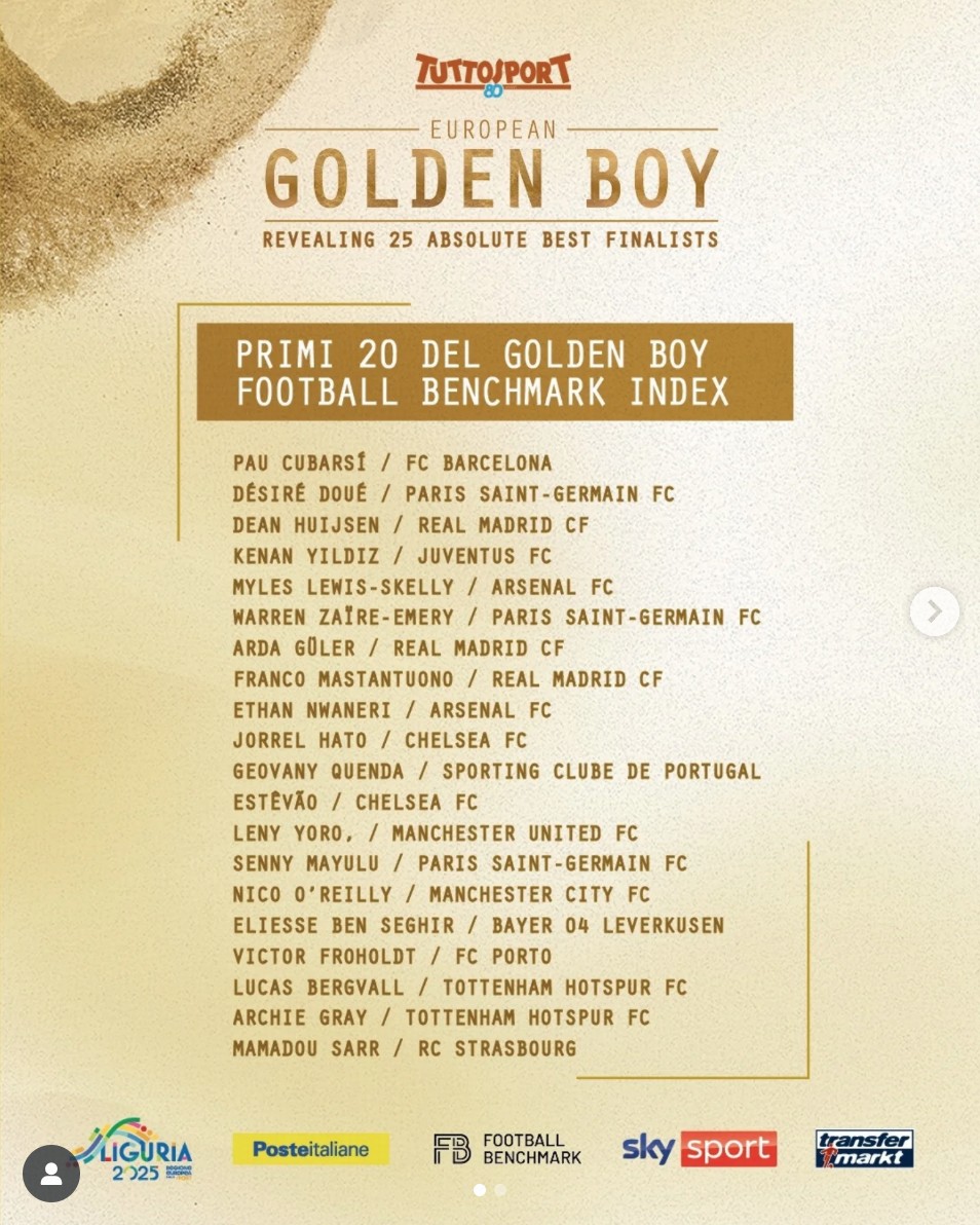 25大金童候选炸裂！库巴西PK杜埃，谁才是未来王？