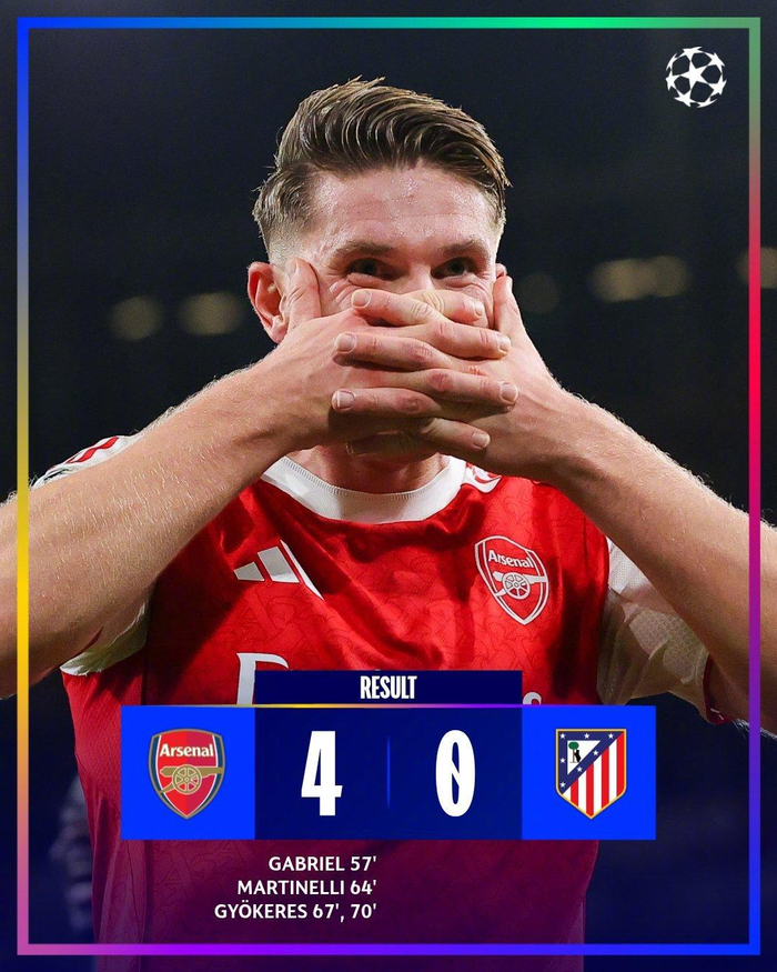 欧冠阿森纳13分钟连进4球！英超领头羊4-0痛扁马竞