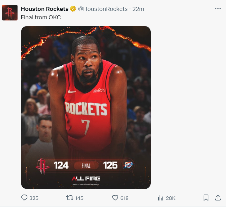 NBA揭幕战：火箭双加时1分惜败 雷霆锁死防守 伊森6中1数据刺眼