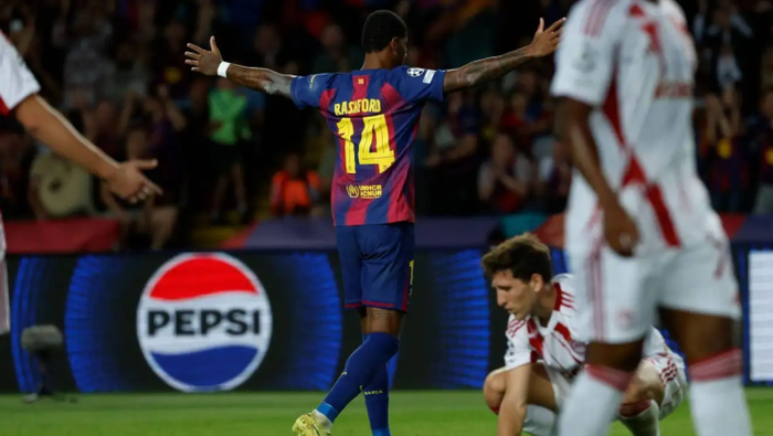 欧冠联赛6-1！拉什福德双响，巴塞罗那狂胜奥林匹亚科斯显锋线火力