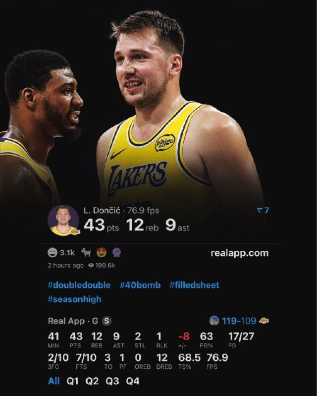 NBA揭幕：湖人主场109比119负勇士，东契奇43分无奈成孤胆