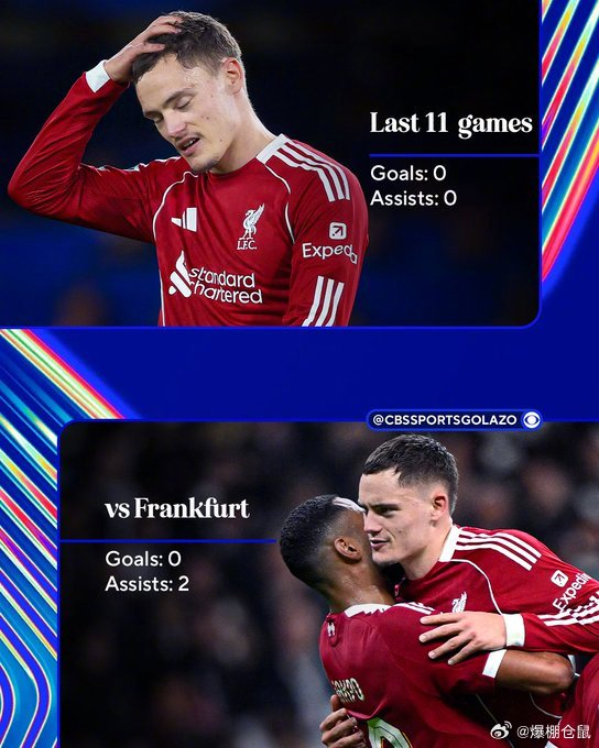 欧冠惊喜：维尔茨两次助攻，利物浦11场0攻尴尬终结