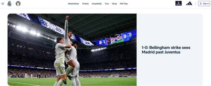 欧冠伯纳乌1球小胜！皇马贝林厄姆破门，三连胜领跑积分榜