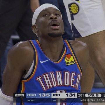 亚历山大大帝55分爆砍！雷霆nba双加时141-135终结步行者