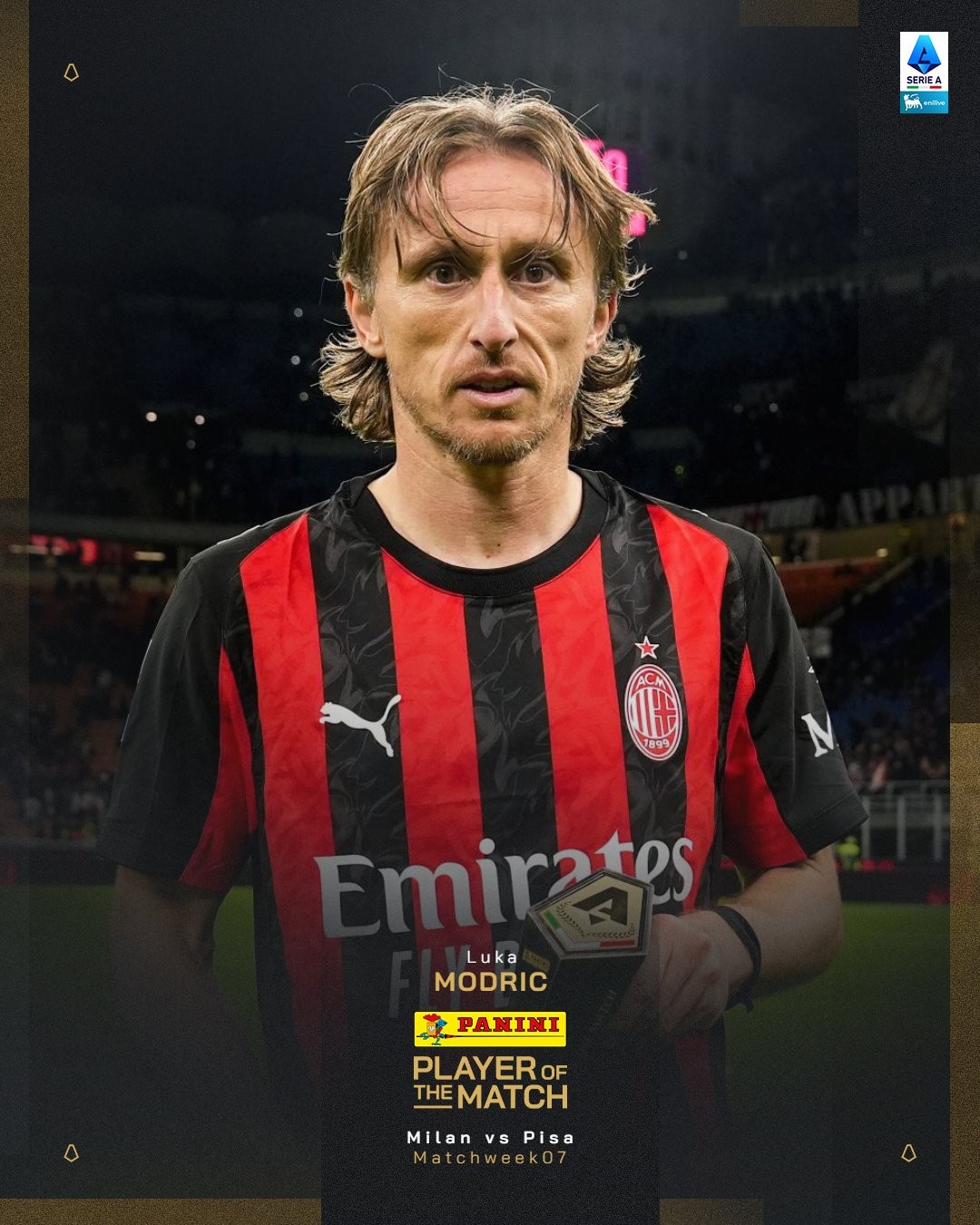 莫德里奇火力全开，AC米兰1-1比萨意甲抢分硬仗