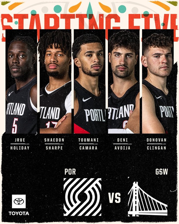 NBA第2战首发出炉：波特兰开拓者维持5人，金州勇士有2处变动