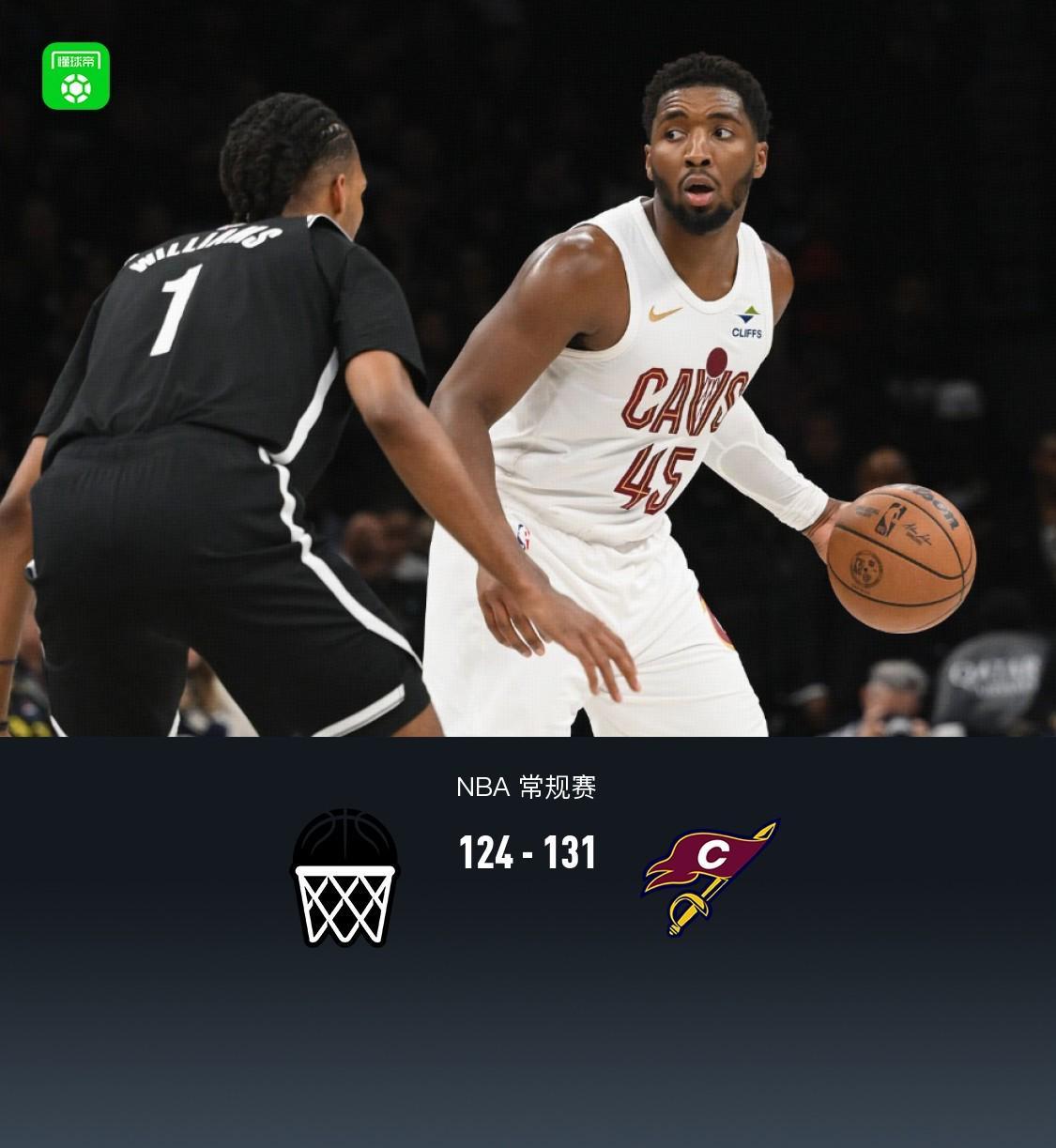 NBA常规赛：骑士131-124险胜篮网队，汤姆·米切尔35分