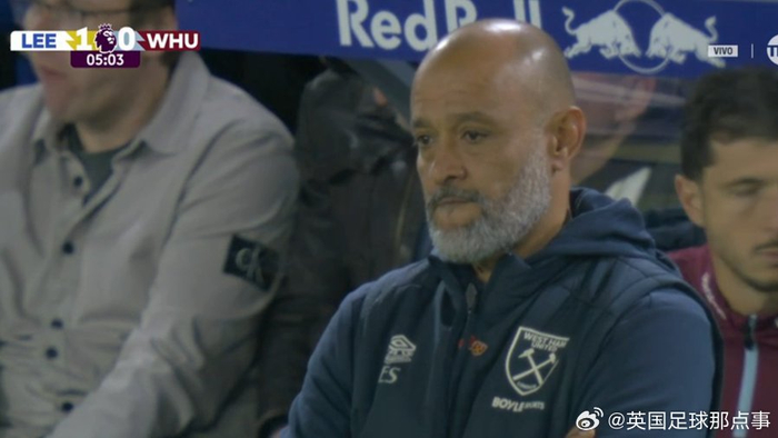 努诺麾下西汉姆联英超5场不胜，利兹联2-1再添苦果