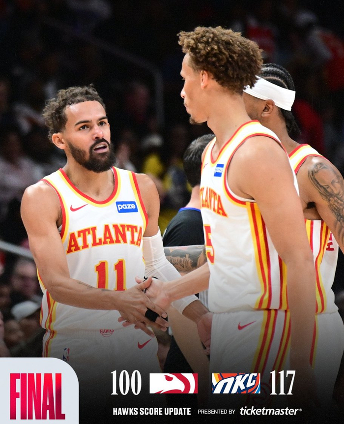 老鹰连遭惨败！特雷杨低迷只拿15分助攻惨遭雷霆17分碾压