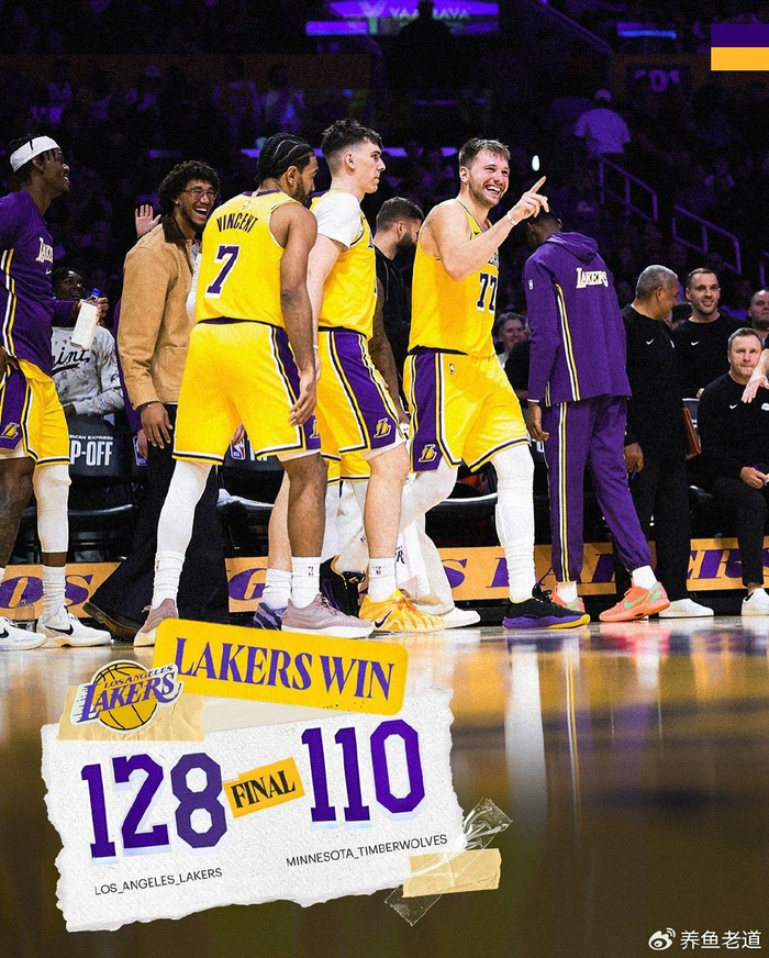 湖人128-110森林狼：东契奇49分爆发，詹姆斯未归湖人已现冠军相
