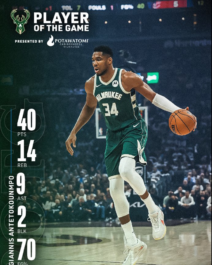 骑士118-113力克雄鹿，字母哥40+准三双难救主