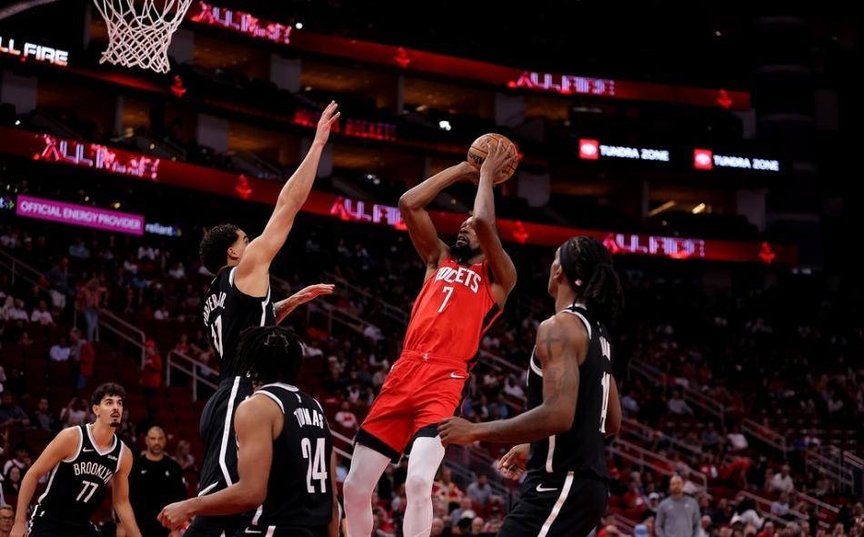 137-109！NBA火箭队狂胜28分，伊森发威，篮网队杜兰特也顶不住