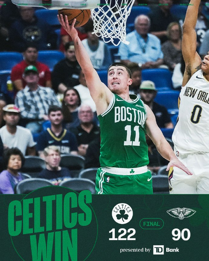 凯尔特人32分大胜鹈鹕，NBA常规赛西部首胜尴尬吗