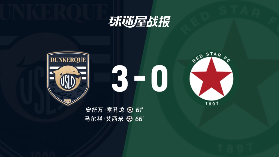 法乙29日战：敦刻尔克3-0红星，57%控球被打脸