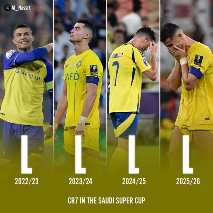 利雅得胜利1-2出局，克里斯蒂亚诺·罗纳尔多三年18项赛事0冠，英超情怀去哪了？