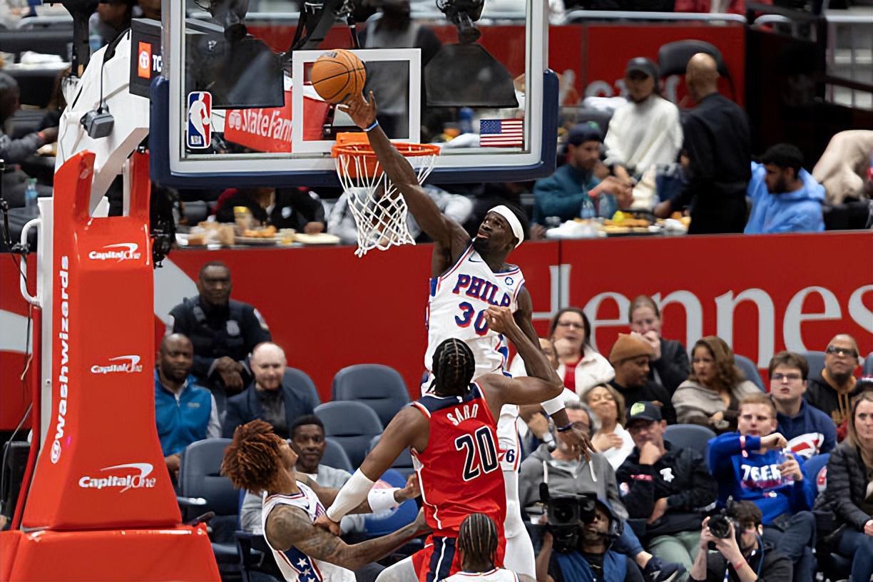 NBA费城76人队4连胜，139-134加时胜奇才，内线新星防守比阴阳合同还靠谱