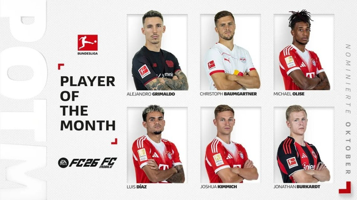 10月5人入围，德甲候选名单炸锅：拜仁双星基米希、迪亚斯抢镜