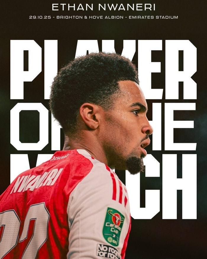 英联杯4轮：阿森纳2-0布莱顿，恩瓦内里第57分钟抢戏