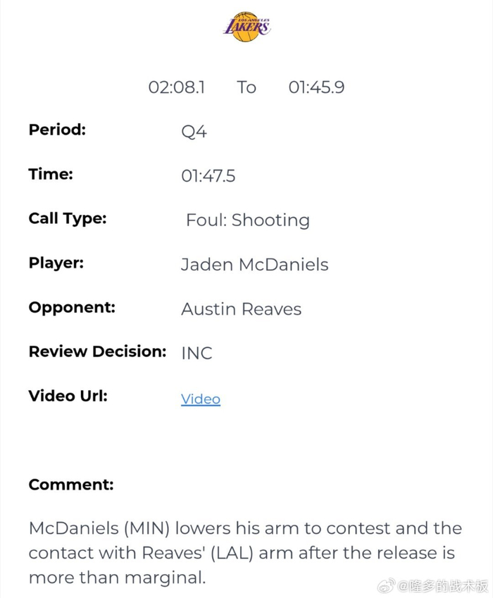 1分47秒的漏判，NBA湖人对森林狼的裁判报告谁来负责这场尴尬？
