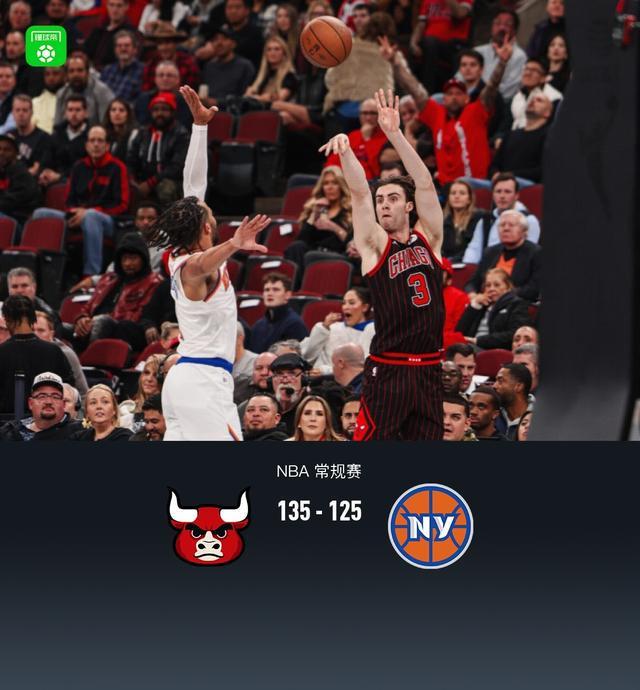 135-125大比分！NBA杯公牛队主场碾压纽约尼克斯，约什-吉迪32分差三双