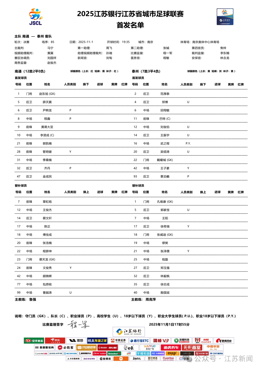 13城领队+11将入场，苏超决赛南京奥体中心：19:35开球，央视直播来干架
