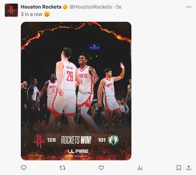 128-101火箭大胜绿凯，火箭队进攻效率登顶NBA