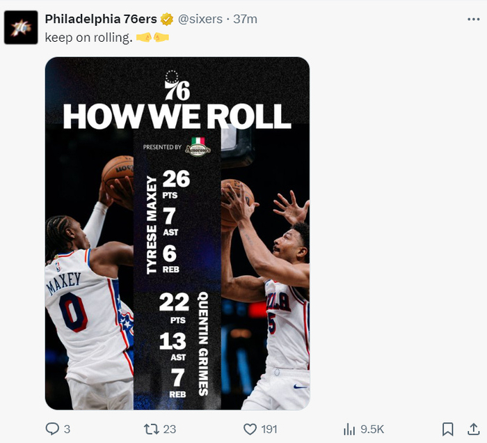 费城5胜1负升东区首，乌布雷29分点燃球队，保罗·乔治2.12亿合同还能坐谁的替补？NBA有话说