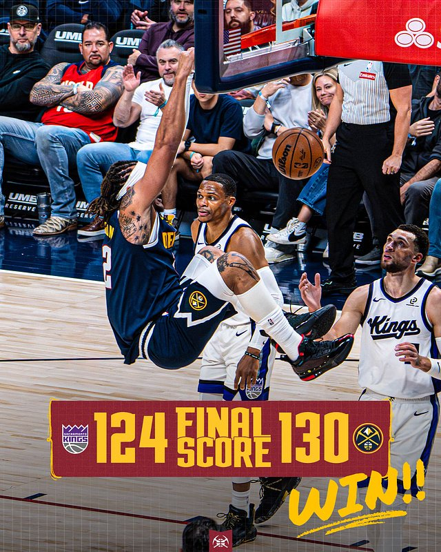 130-124掘金胜国王，约基奇34分爆发，NBA西部排名开始热闹起来