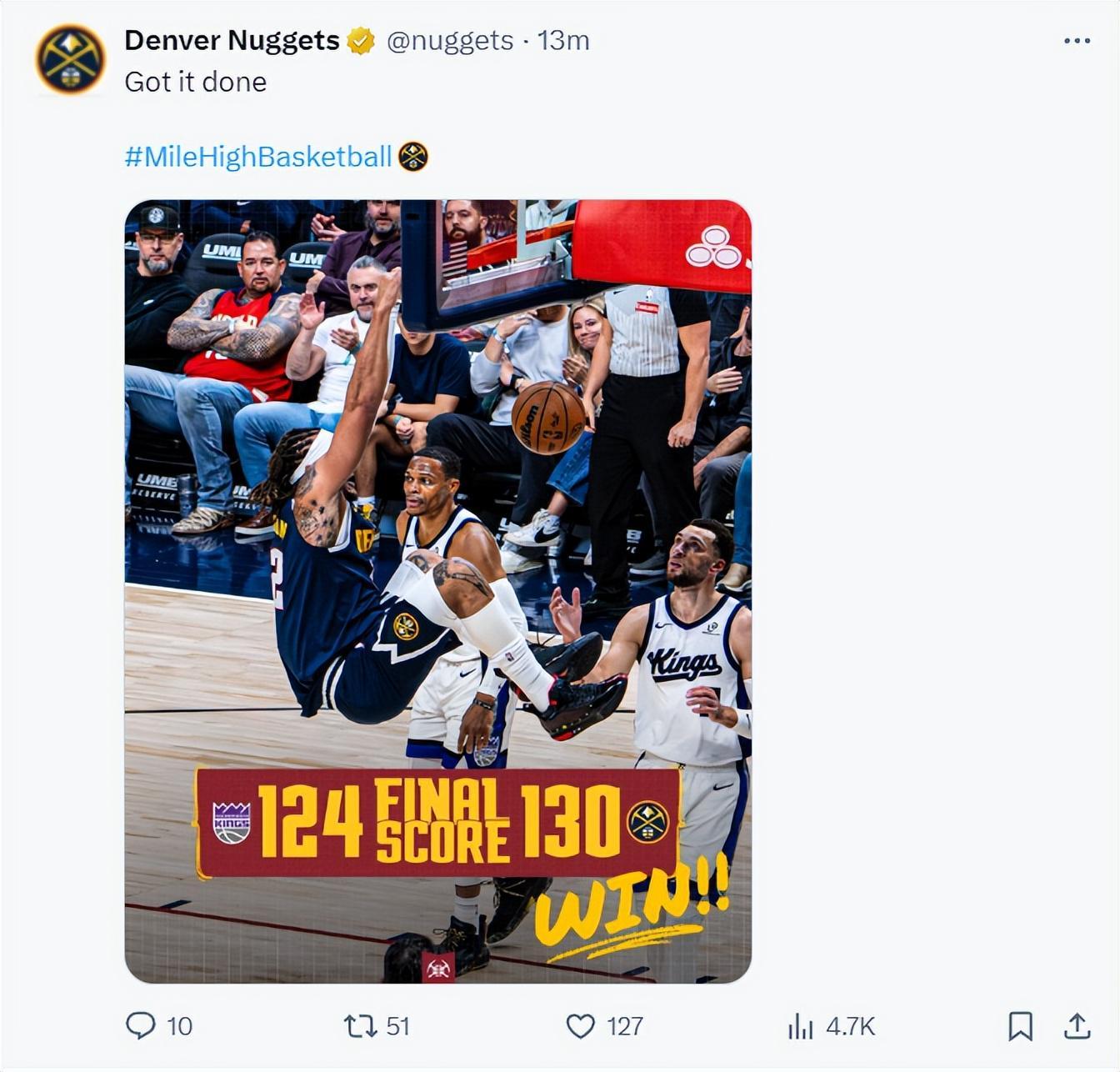 130-124！NBA常规赛：约基奇34+14，丹佛掘金队哪来的稳定？