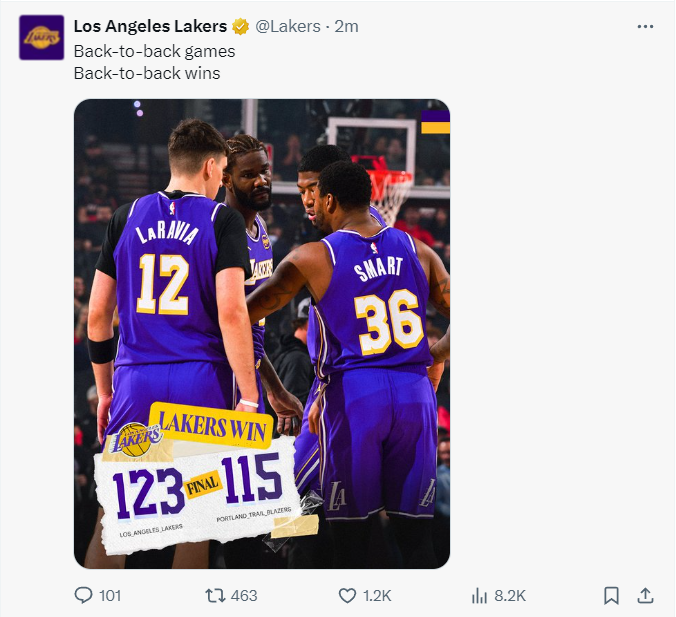 123-115逆转！艾顿29分狂揍波特兰开拓者，湖人拿下NBA四连胜