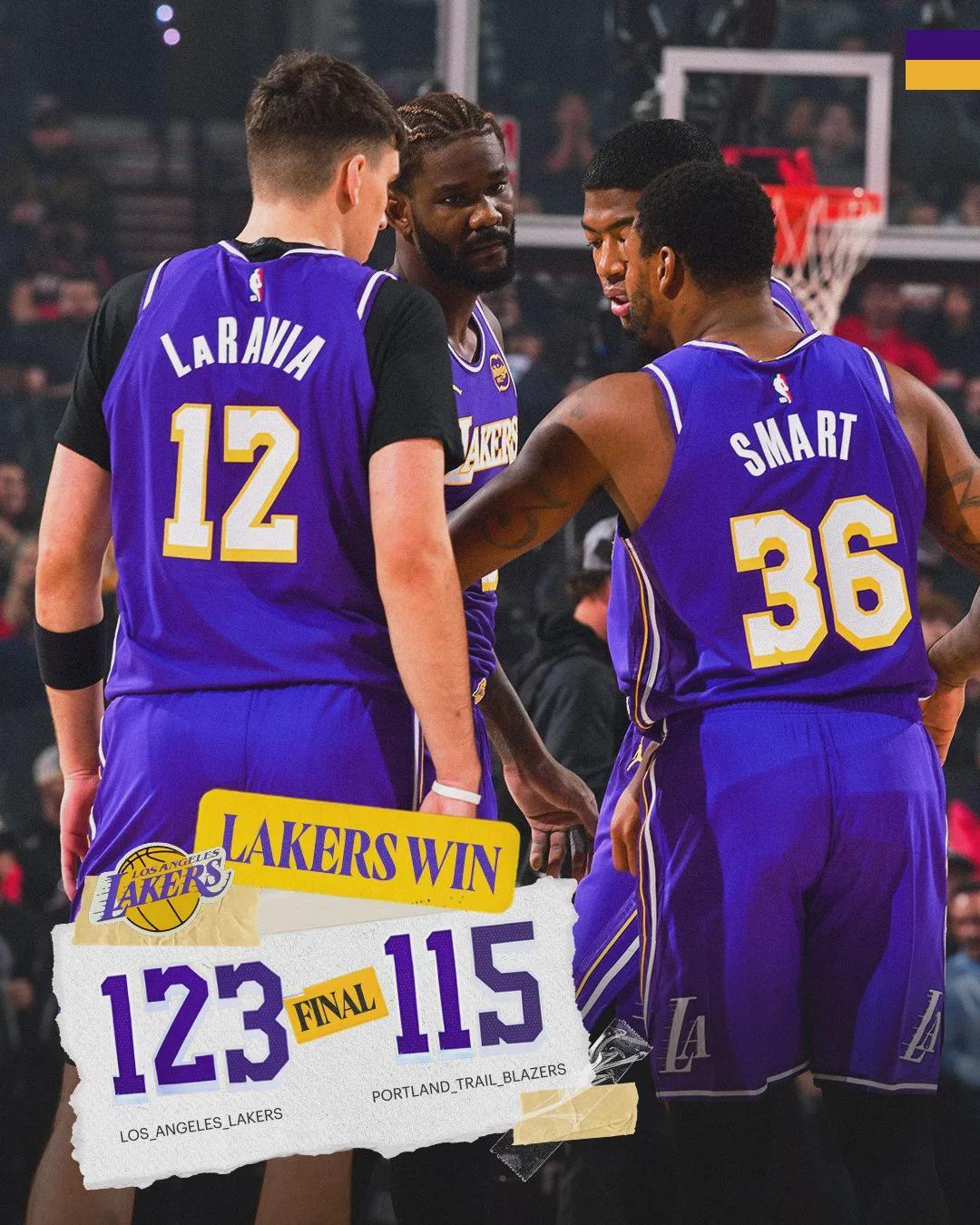 湖人背靠背4连胜，123-115干翻开拓者：NBA场上状元秀和替补史密斯谁更值？