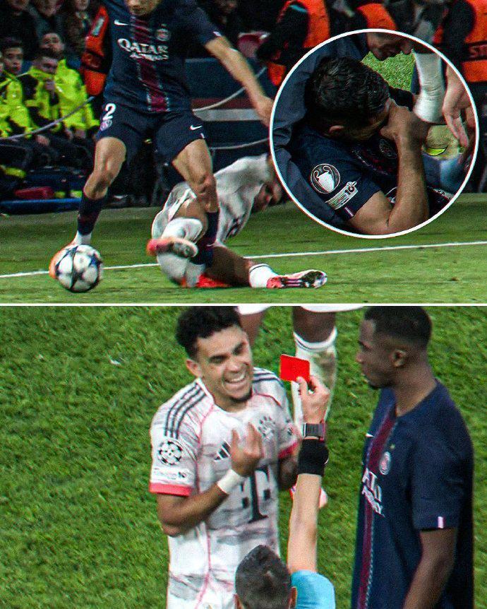 拜仁欧冠4轮2-1大巴黎，迪亚斯两球却被剪刀脚直红