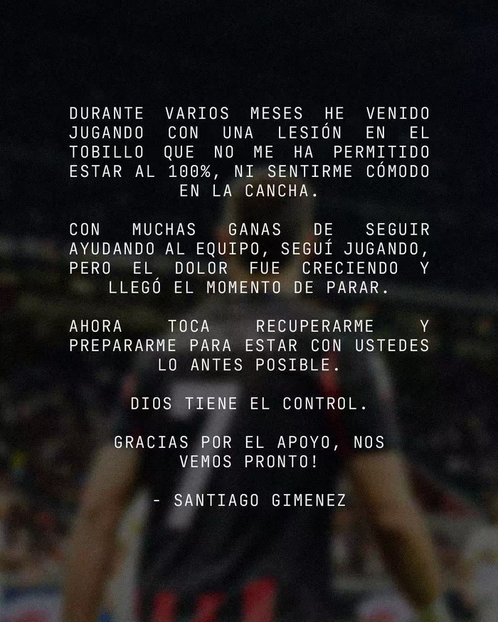 希门尼斯发1条声明：圣地亚哥暂停出场，欧冠、英超球迷都该注意了