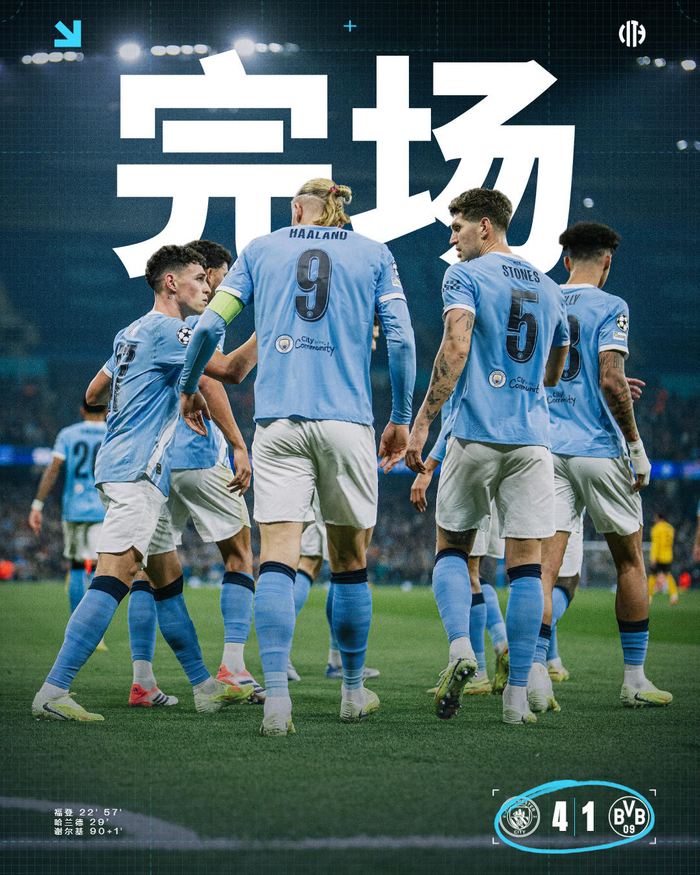 曼城4-1多特，福登梅开二度+哈兰德建功，欧冠4轮9分英超也在线？