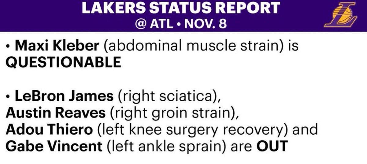 里夫斯被标注为拉伤、预计缺阵1场？湖人伤表更新在NBA里也很刺眼