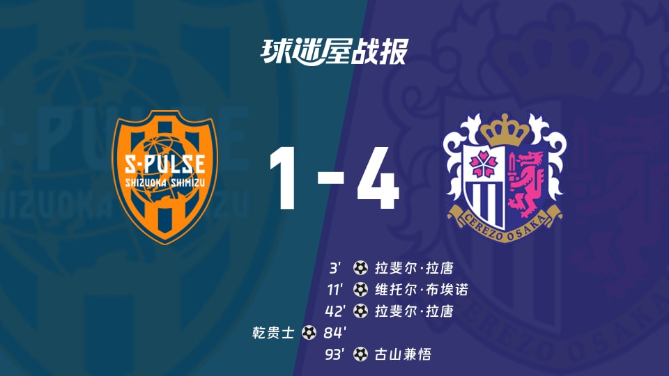 日职联1-4羞耻夜：清水心跳被大阪樱花打穿三球都看不懂