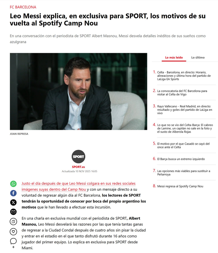 10年情怀复盘：莱昂内尔·梅西谈巴塞罗那与西甲的纠葛