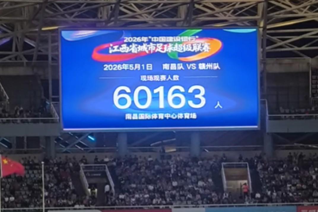 南昌队vs赣州队揭幕战创业余足球观众纪录，60163人到场