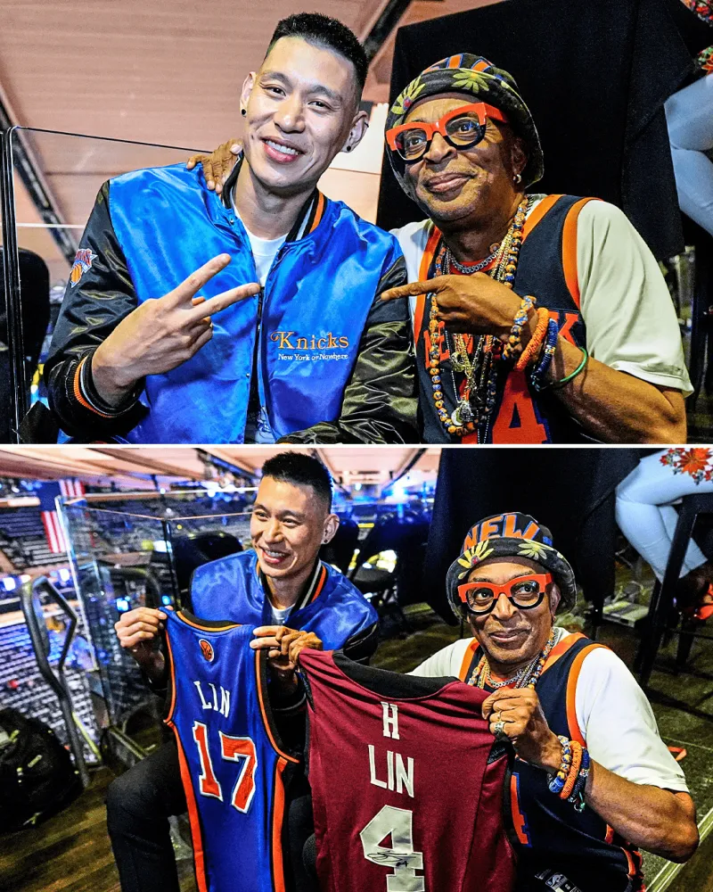 NBA总决赛第三场前，林书豪与斯派克-李合影